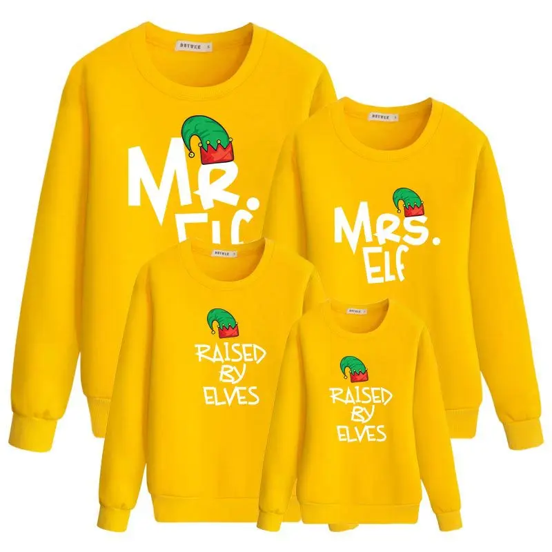 Семейные комплекты; свитшот для мамы и дочки с надписью «Mr Mrs elf»; одежда для мамы и меня; одежда для мамы и ребенка - Цвет: Цвет: желтый