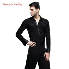 Мужской костюм для латинских танцев, мужская рубашка с длинным рукавом из спандекса для латинских танцев, мужские рубашки для соревнований по латинским танцам