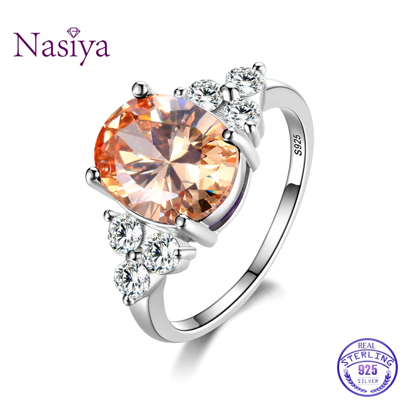 Women's Jewelry Silver Plated Rings White Pink Light Blue Champagne Zircon Oval Wedding Ring - 4