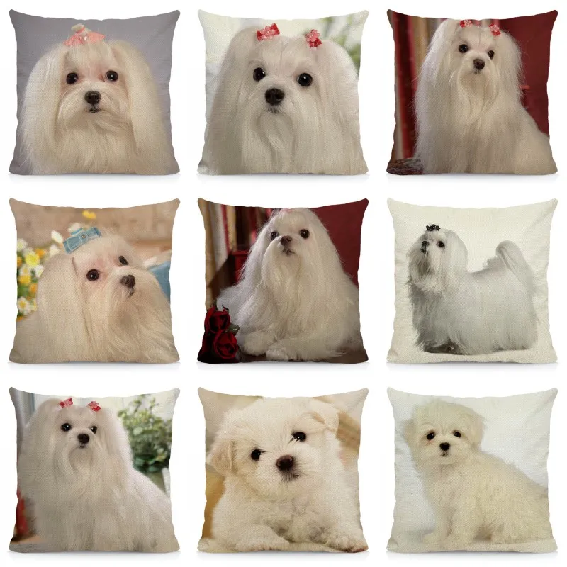 

Cushion Cover 45x45cm Maltese Pillow Case Dog Pattern Decorative Pillows Sofa Car Chair Decor DWG047