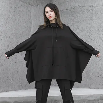 

Korea 2020 New Spring Solid Color Turtleneck Irregular Drawstring Sweatshirt Women Streetwear Loose Casual Clothing Tops Y116