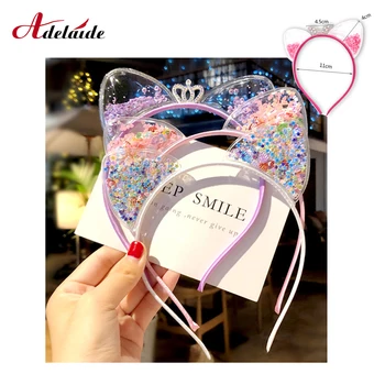

10Pcs Cute Cat Ears Headband Baby Girls Hairbands Crown Quicksand Korean Children Princess Kids Hair Accessories Christmas Gift