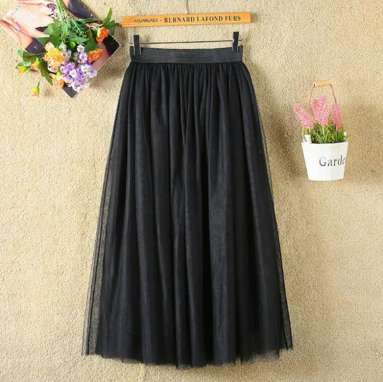 

Autumn And Winter Korean-style High-waisted Slimming Mesh Skirt Mid-length Skirt Pleated Skirt Female Skirt Tutu A- line Long Sk