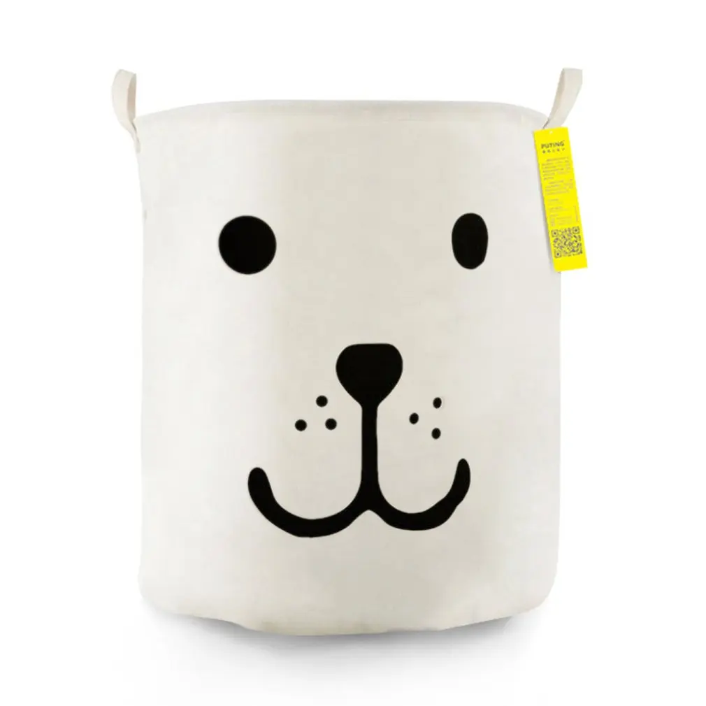 

Clothes Bag Waterproof- Open Large White Smile Dog Foldable Fabric Clothes Toy Storage Basket Laundry Basket