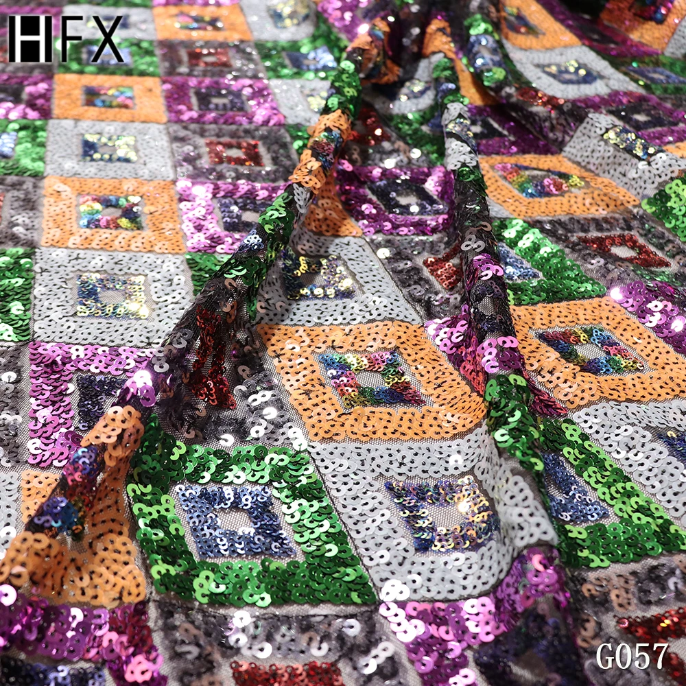 HFX многоцветный нигерийский кружевной ткани высокое качество пайетки Кружева французские Тюль Свадебные африканские ткани для Вечерние
