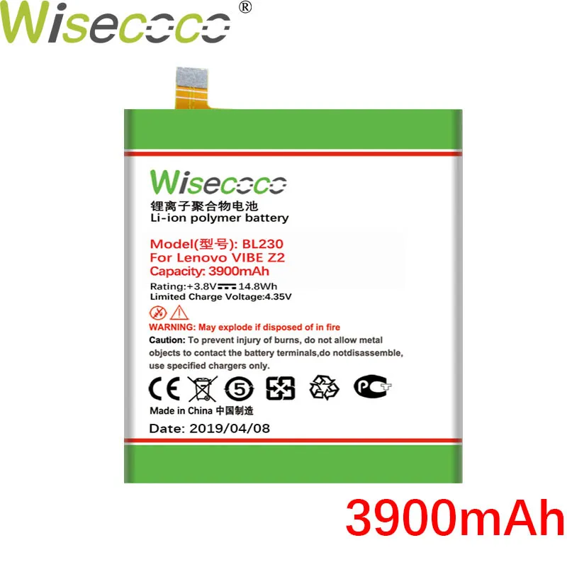 WISECOCO 3900 мАч BL230 батарея для lenovo Vibe Z2 k920 mini Z2W Z2T мобильный телефон последняя продукция с номером отслеживания