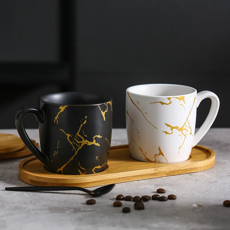 

Black and White Marble Gold Ceramic Coffee Cup Nordic Creative Simple Breakfast Milk Tea Cup
