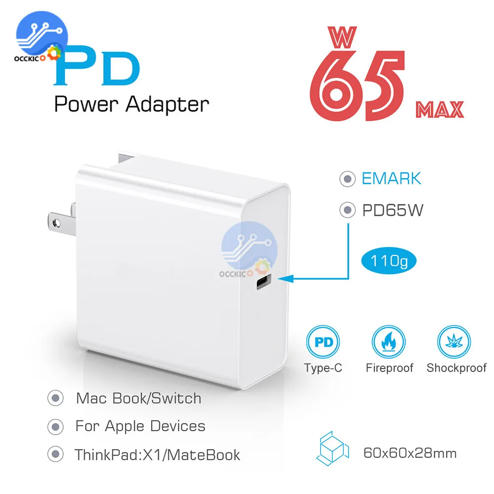 PD 65W зарядное устройство USB type C настенное зарядное устройство адаптер PD 3,0 QC 3,0 Быстрая зарядка для MacBook для nintendo Switch