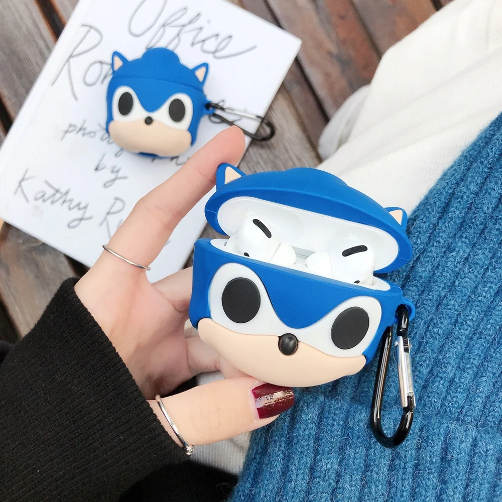 Чехол для наушников AirPods Pro 3D Аниме Sonic The Hedgehog для AirPods 1 2 3 Bluetooth гарнитура мультяшный силиконовый чехол с крючком