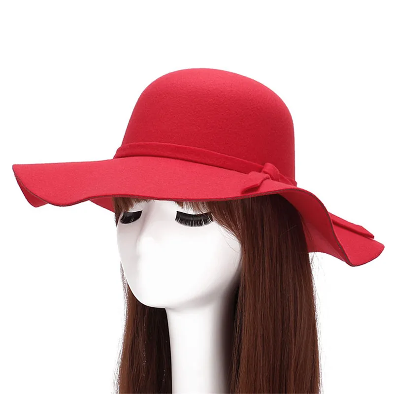 Новое поступление осень зима полиэстер дамская шляпа Федора широкая шляпа с полоса ткани Fedora шляпа для женщин 7 цветов шляпа ведра