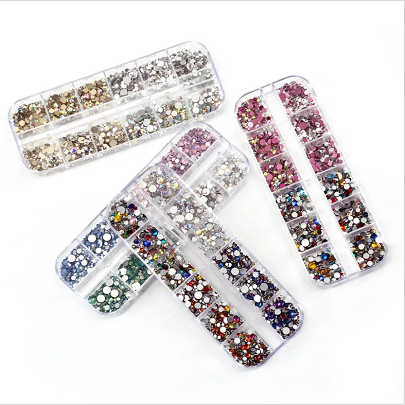 

Mixed Boxed Shiny Flat Back Rhinestones Nail Art Decorations Glass Micro Rhinestones 12 Small Grid Packing
