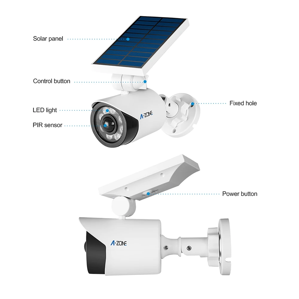A-ZONE светильник на солнечной батарее, пустышка, камера видеонаблюдения, датчик движения, водонепроницаемый, для улицы, ложная, имитация Пули безопасности