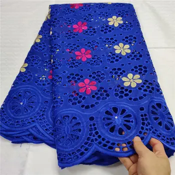 

royal blue color lace material high quality swiss cotton voile lace Austria swiss lace fabric for cloth 5 yards