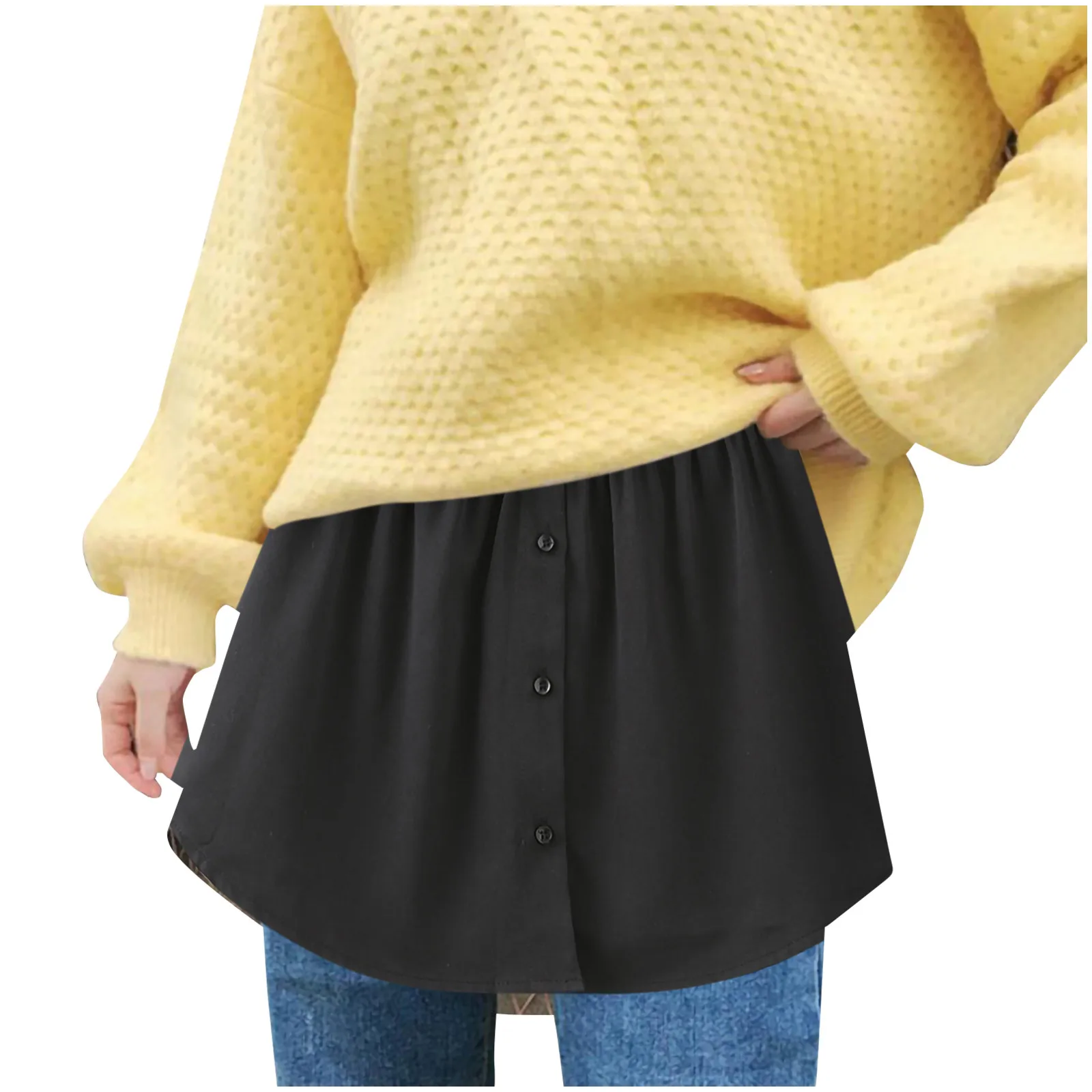Falda de talla grande para mujer, falda con estampado de rayas transparentes en capas, blanco y negro, extensor de talla grande, longitud media ajustable, faldas con camisa