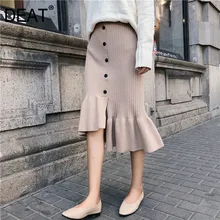 [DEAT] Новинка года; сезон весна-лето; однобортная юбка с высокой эластичной талией; необычная юбка средней длины; Женская мода; 13D004