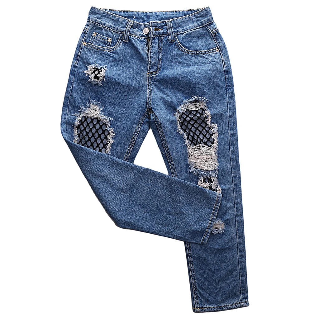 Womens Ripped Torn Distressed Leg Denim Jeans Ankel Ladies Trouser Pants