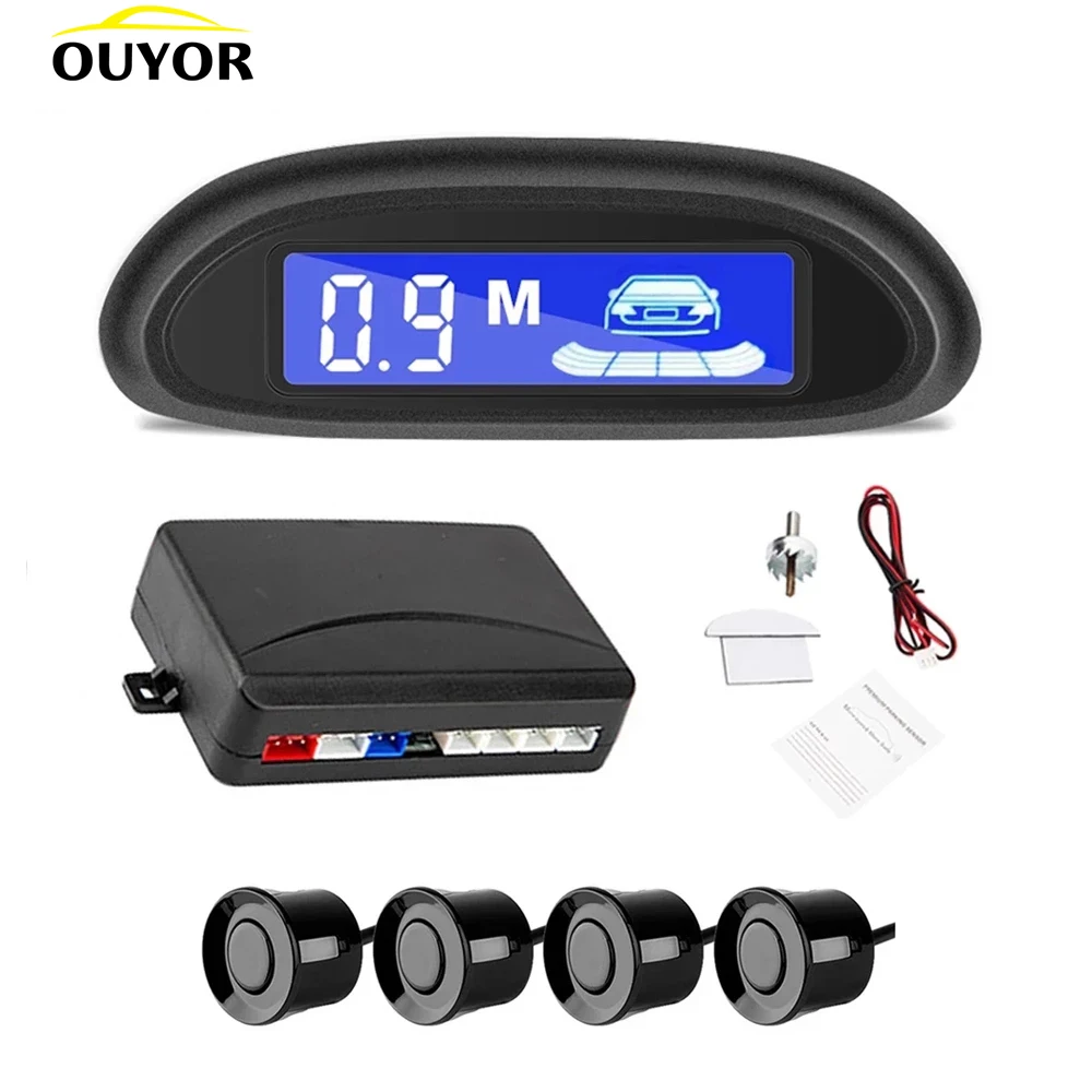 Radar LED para sensor estacionamiento de automóviles, con 4 sensores de estacionamiento, sistema de detección de estacionamiento de respaldo, Monitor de Radar de retroiluminación sensor aparcamiento