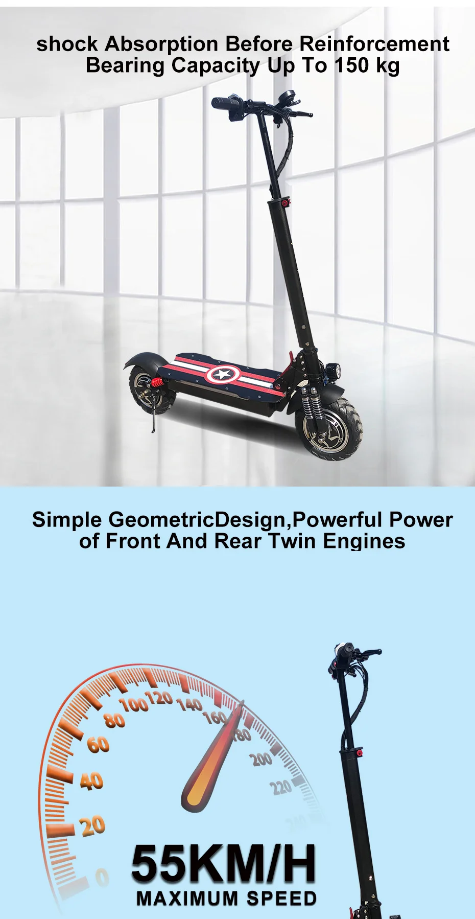 2000W Electric Scooter 48V 20A New Folding Adult E Scooter 10inch Dual Enging Strong Electric Skateboard Highpower Scooter