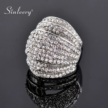 SINLEERY Luxury Big Multi Paved Cubic Zirconia Female Rings Silver Color Party Wedding Jewelry Aneis Feminino JZ178 SSB
