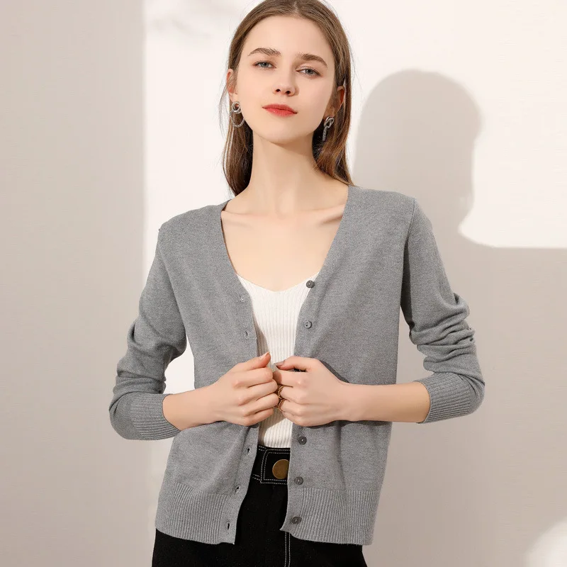

Women's V-neck Cardigan Sweater Knitting Sweaters Long Sleeves Female Casual Solid Fashion 2020 Spring Autumn My NewIn