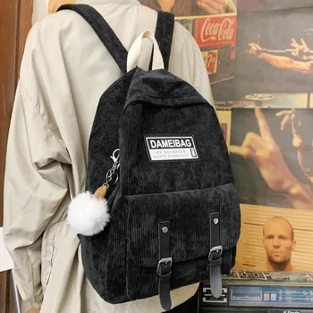 

Stripe Cute Corduroy Backpack kawaii Women School Bag Teenage Luxury Girl Backpack Harajuku Female Fashion Bag Student Lady Book