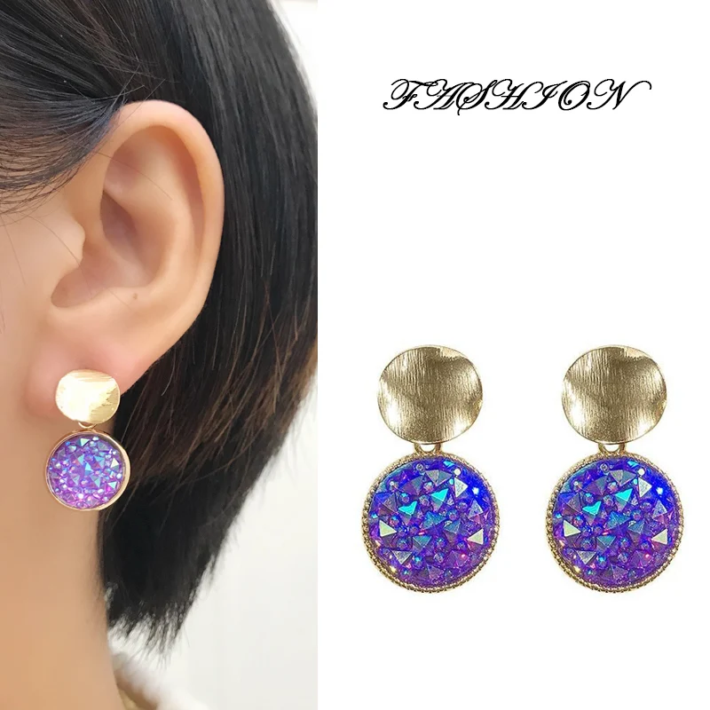 

2019 Vintage Gold Round Stud Earrings for Women New Fashion Irregular Statement Geometric Crystal Dangle Earrings Jewelryl