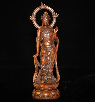 

wedding decoration Tibet Buddhis Boxwood wood Kwan-yin Kuan-yin Guanyin Quan Yin Bodhisattva Statue
