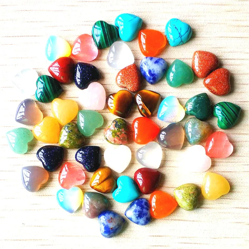 Fashion Natural Semi-precious Stone Cabochons Heart Shape Rose Quartz Turquoise Goldenstone Red Agate For Rings 10mm | Украшения и