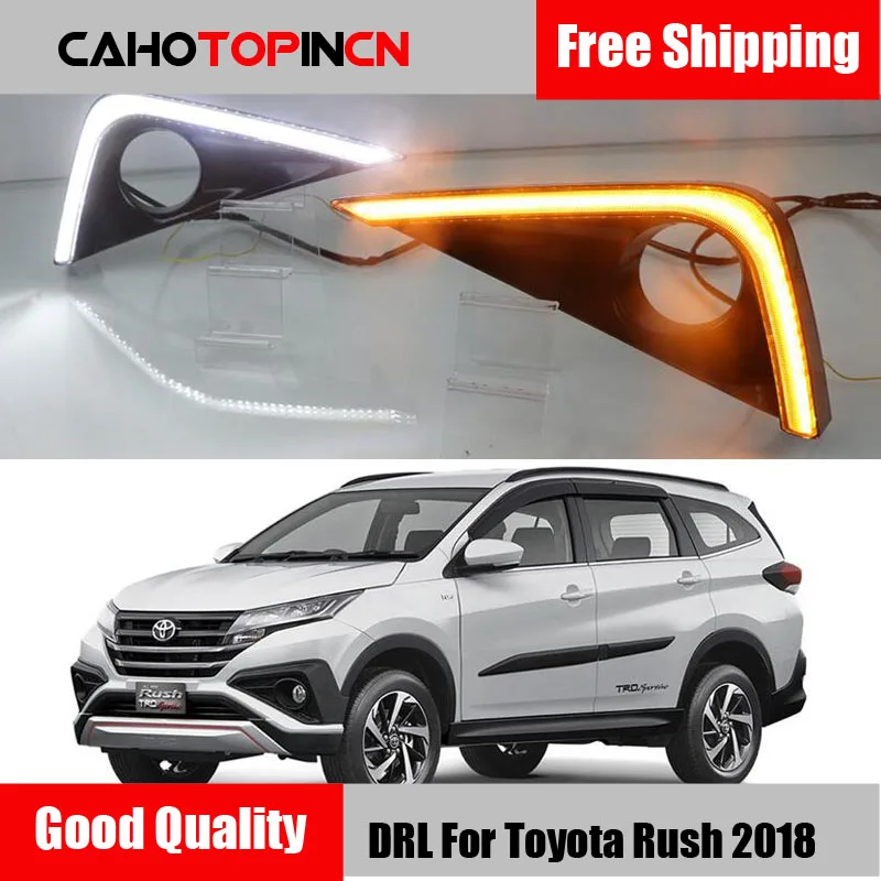 

For Toyota Rush 2018 2019 Yellow Turn Signal Function Waterproof ABS 12V Car DRL LED Daytime Running Light With Fog Lamp Hole