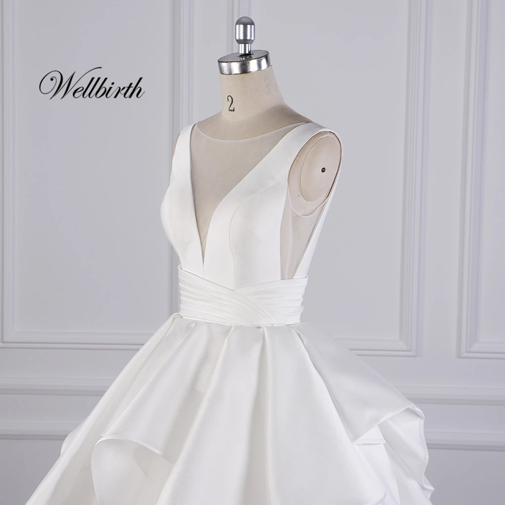100% реальное изображение Wellbirth Vestido de novia Тюль Кружево бальное платье свадебное платье с коротким цельнокроеным рукавом v-образным вырезом