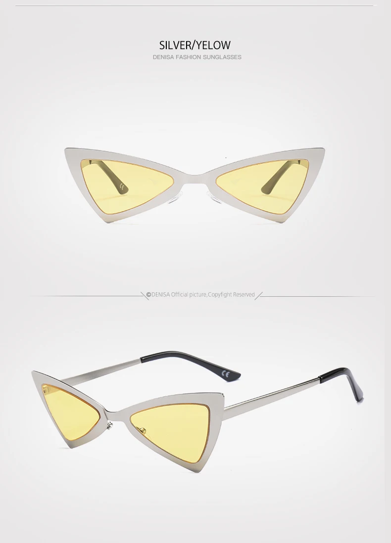 DENISA Модные солнцезащитные очки кошачий глаз женские черные очки ретро кошачий глаз солнцезащитные очки винтажные Желтые красные Оттенки для женщин G18914