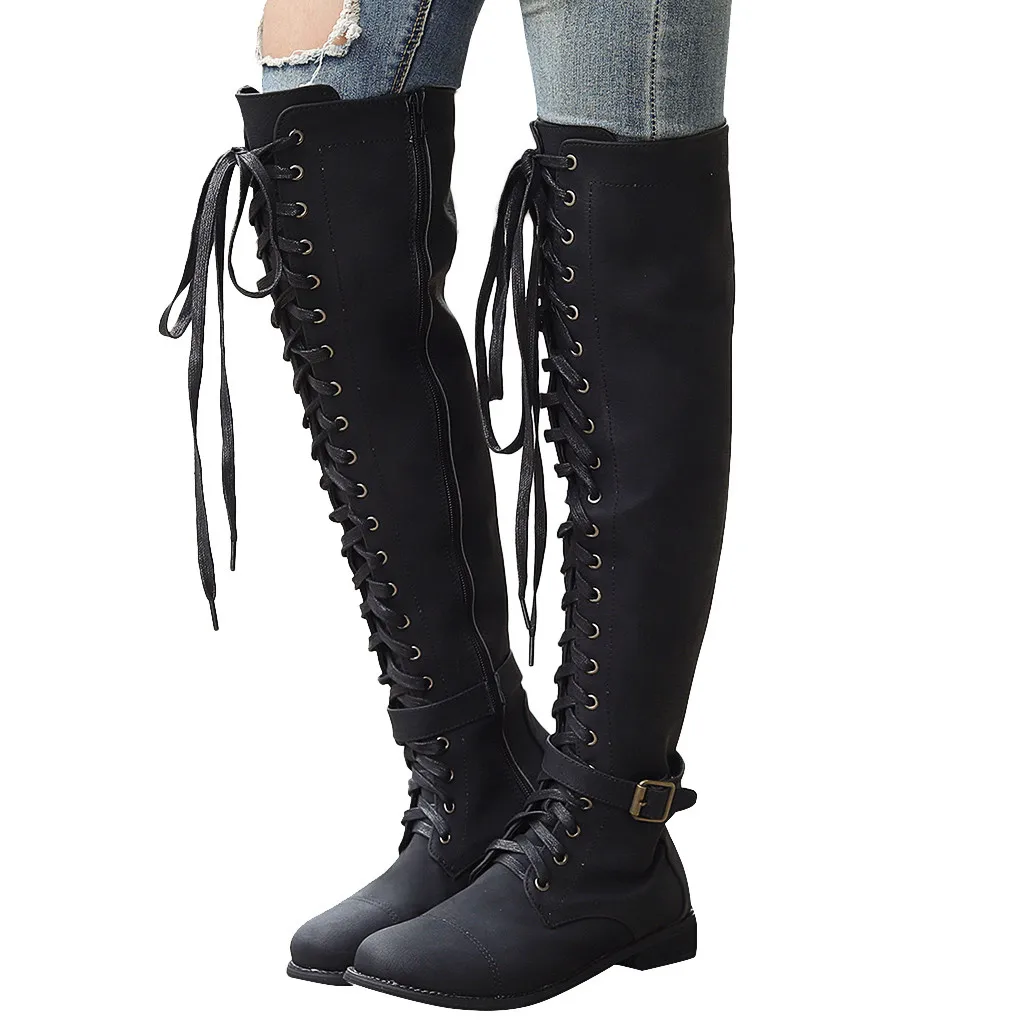 Женские ботинки; оригинальные кожаные женские туфли ручной работы в стиле ретро на низком каблуке; высокие рыцарские сапоги на шнуровке; Прямая поставка