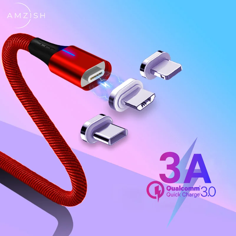 amzish Магнитный Micro USB кабель 3A для iPhone магнитный usb type C быстрой зарядки samsung шнур
