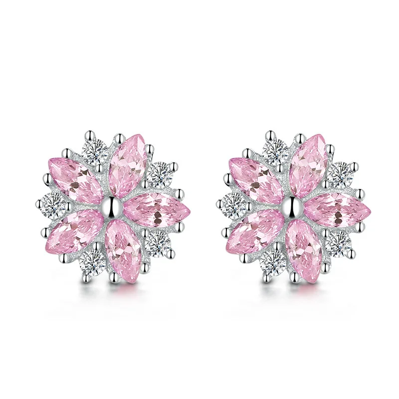 JoiasHome корейские 925 серебряные серьги для очаровательных леди с 10 мм овальным розовым кристаллом женские вечерние серьги оптом ювелирные изделия подарок - Цвет камня: Pink