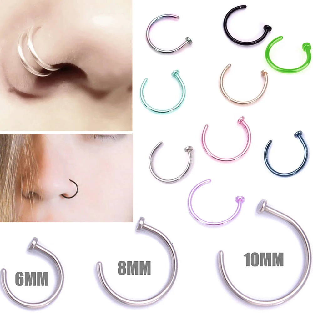 

Titanium Nose Ring Body Clip Hoop Small Thin Surgical Steel Open Nose Ring Type-C Hoop Piercing Stud Piercing Clip Jewelry 1pc