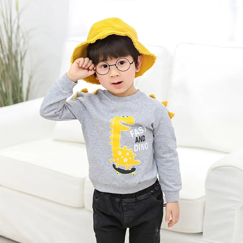 

Childrenswear 2019 Spring And Autumn New Style BOY'S Korean-style Casual Pure Cotton Dinosaur Hoodie Western Style Crew Neck Bas