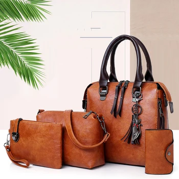 

4 PCS Set Handbags 2020 New Luxury Women Solid Color Handbag Female Shoulder Bag Travel Shopping Ladies Crossbody Bag