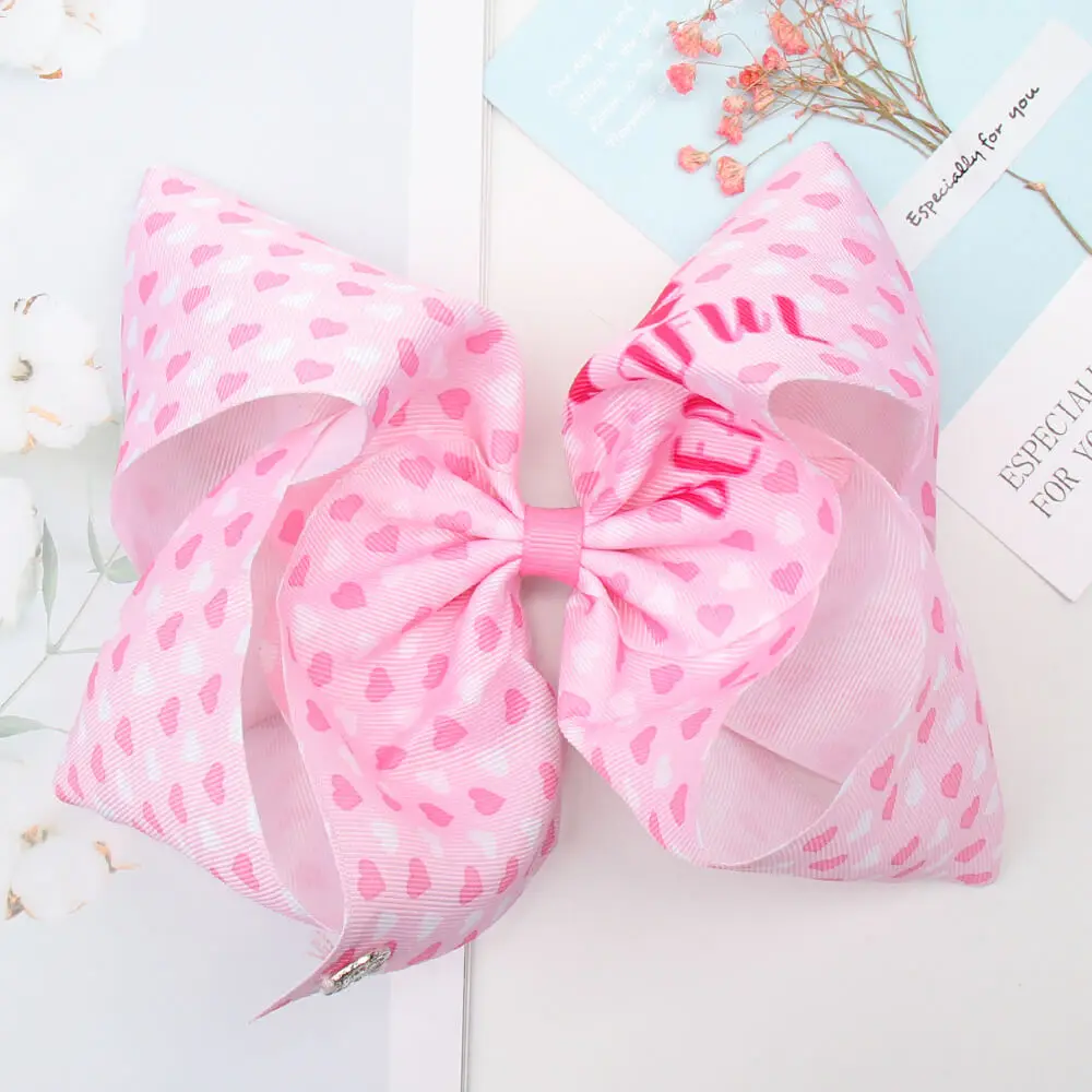 

7" Jojo Siwa Valentine's Day Hair Clip for Girls Heart Print Ribbon Hairpins JOJO BOWS Children Girl Gift Party Hair Accessories