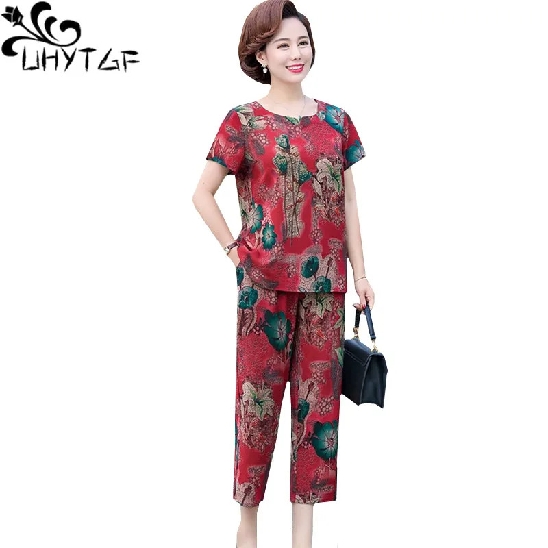 

UHYTGF Summer clothes for women 2 piece set Fashion printed Pullover casual Big size suit women soft comfort two piece set 1450