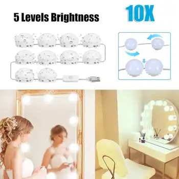 

Waterproof DIY Dressing Table Light 10-Bulb 5 Level Brightness Hollywood Style LED Make Up Vanity Mirror Light