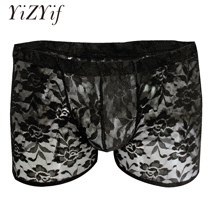 

Sexy Men Underwear Boxer Boyshort Lace Transparent Lingerie Sheer Mesh Lace Floral Boxer Shorts Gay Men Underwear Sissy Panties