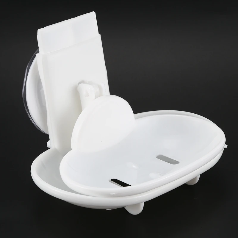 HOT-Double Soap Dish Strong Suction Soap Holder Cup Tray for Shower Bathroom(White