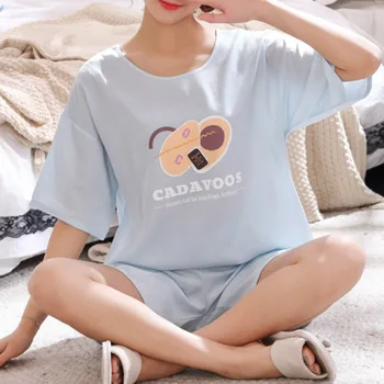 

Women Pajama Suit Korean Young Girl Two Piece Sets Top+Shorts Home Japan Pullover Cartoon Simple Casual Set 2020 Summer New