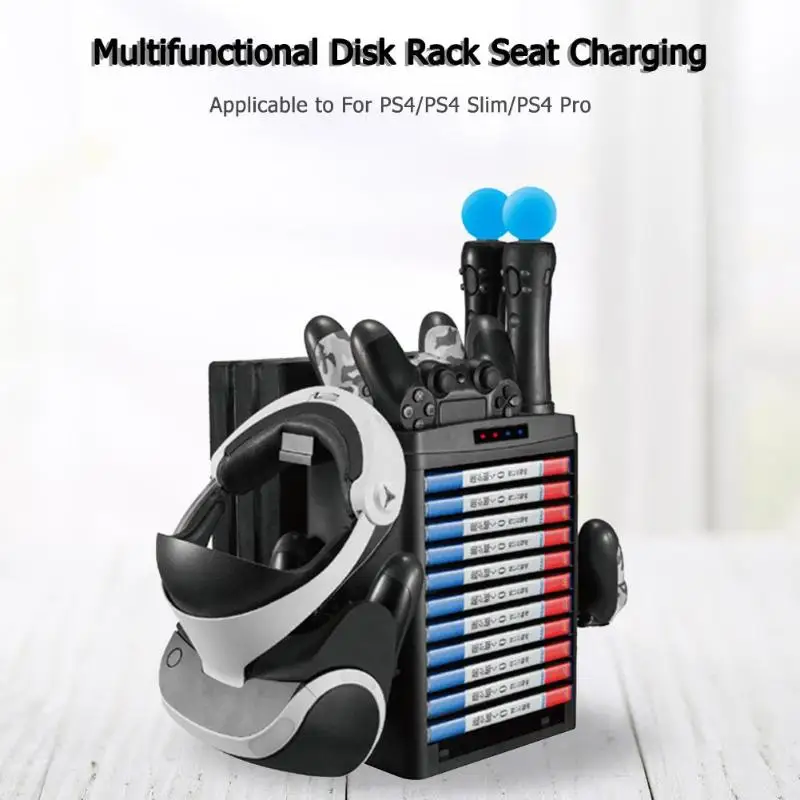 Multifunctional Vertical Charging Display Stand Showcase Game Disc Holder Controller Charger Cooling For PS MOVE VR PS4 SLIM pro |