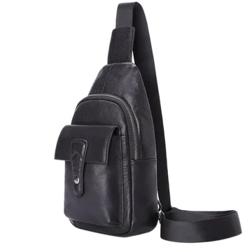 

JHD-MISFITS Leather Men's Messenger Bag Casual Chest Bag Travel Retro Shoulder Bag with Zipper Wear Chest Bag