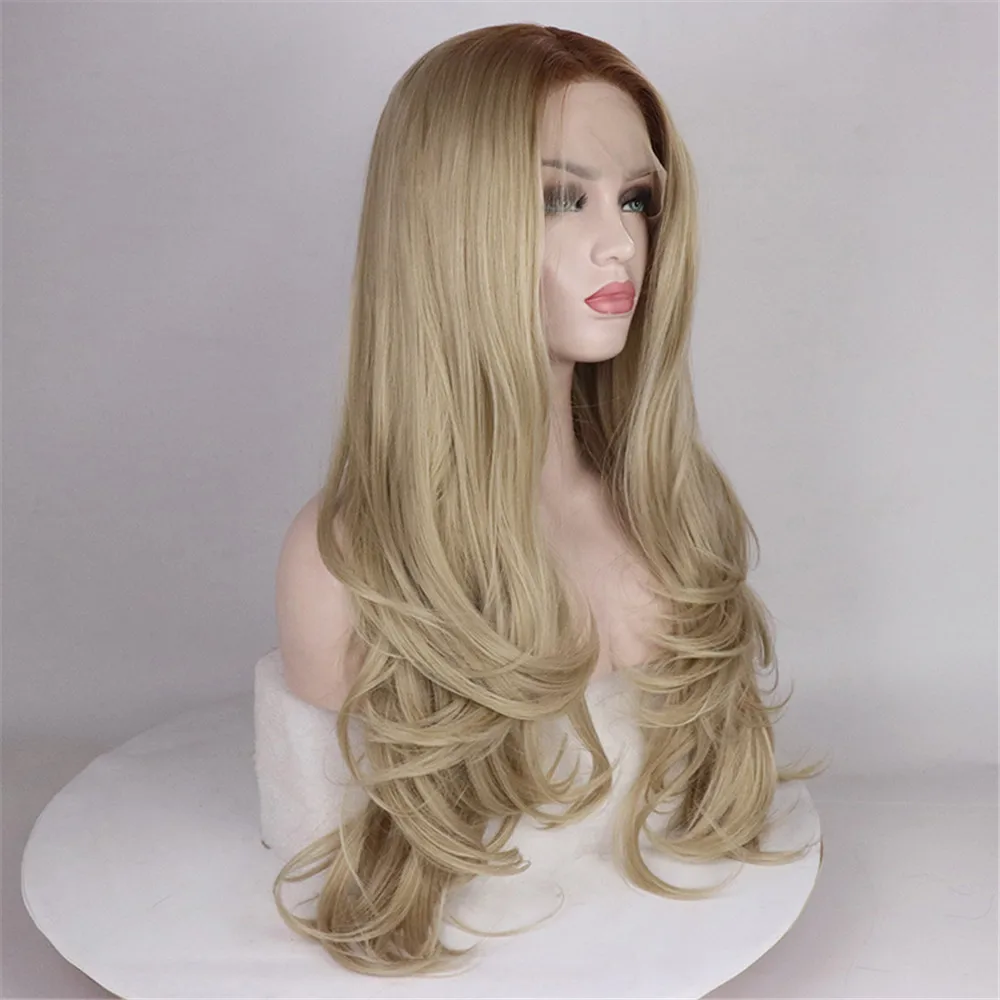 

Ombre Blonde Natural Wave Synthetic Wig Heat Resistant Lace Front Wigs Transparent Lace Lace Wig with Baby Hair