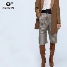 *#Best Price ROHOPO High Waist Tweed Houndstooth Knee Length Shorts Front Zipper Clouse Back Welted Pockets Loose Straight Shorts #357 *#Best Price ROHOPO High Waist Tweed Houndstooth Knee Length Shorts Front Zipper Clouse Back Welted Pockets Loose Straight Shorts #357