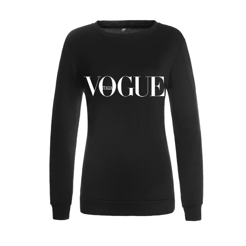 XUNASHOW осенне-зимние флисовые толстовки для женщин, пуловер VOGUE с принтом букв, топы - Цвет: Black