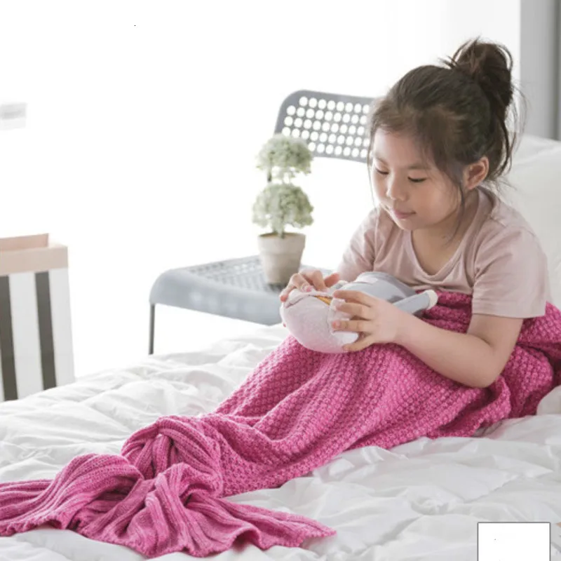 Зимнее детское одеяло русалки для маленьких девочек и мальчиков, хвост русалки, одеяла-кондиционеры, диван, спальный мешок вязанный крючком, вязаное одеяло