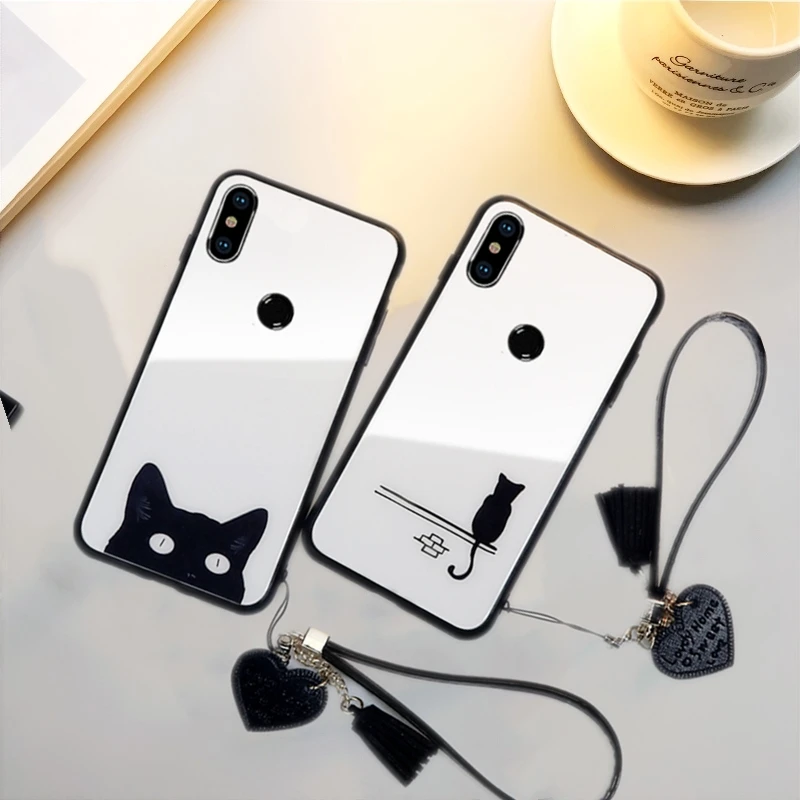 Милый стеклянный чехол с принтом кота и губ для Xiaomi Redmi 4X 6A 7 7A 8 5 6 Pro Plus Note 8t K20 K30